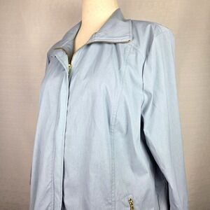 Chico's Zenergy Light Blue Gold Zip Coastal Light 3/4 Sleeve Jacket Size 3 XL